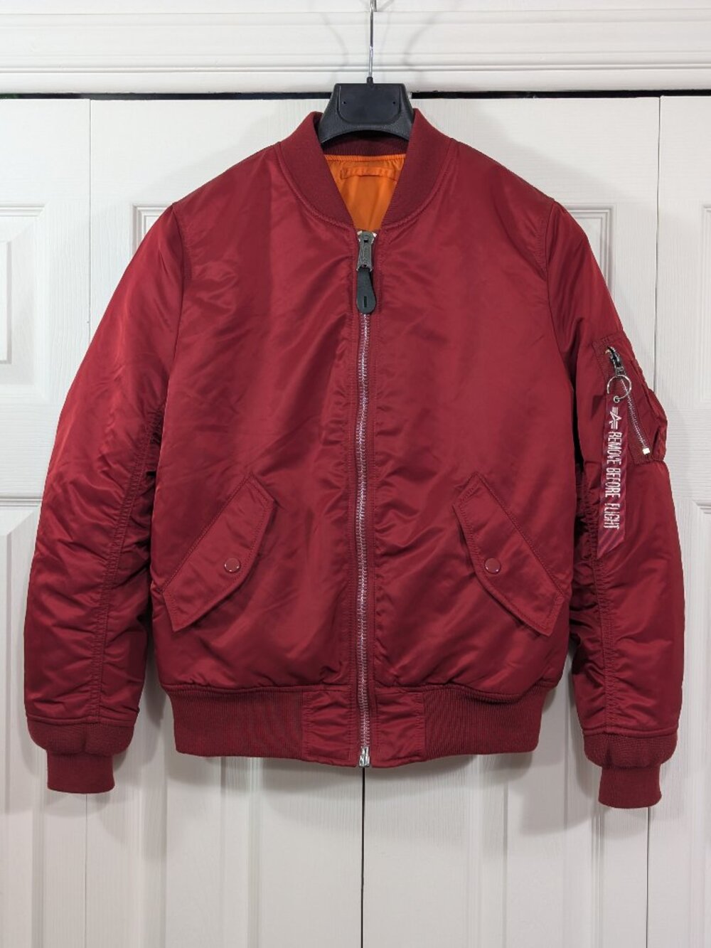 Alpha Industries MA-1 Red Bomber Jacket with Orange Lining